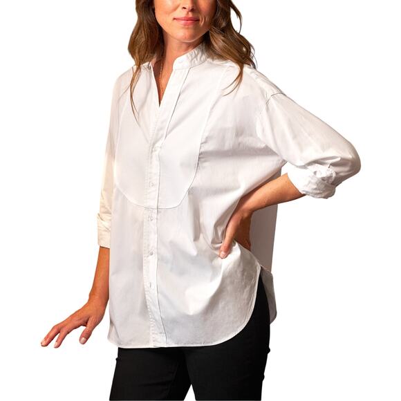 Frank & Eileen Tops - Frank & Eileen 'Victoria' White Cotton Collarless Button Down Shirt Size S